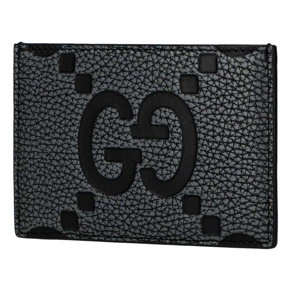Gucci Jumbo GG Gray Leather Card Holder Wallet Embossed